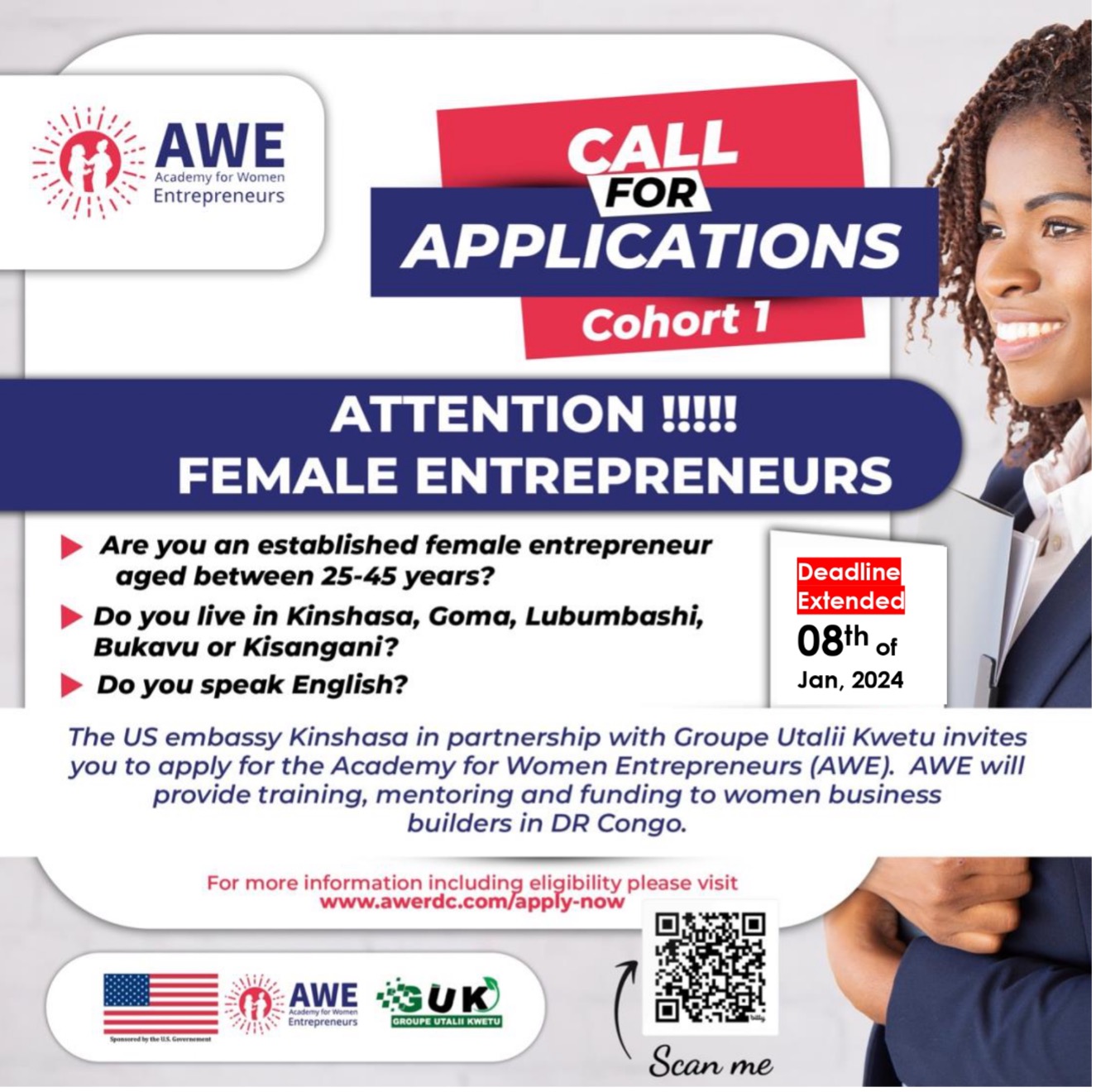 Call for applications for cohort 1 of the Academy for Women Entrepreneurs DRC / DEADLINE EXTENDED